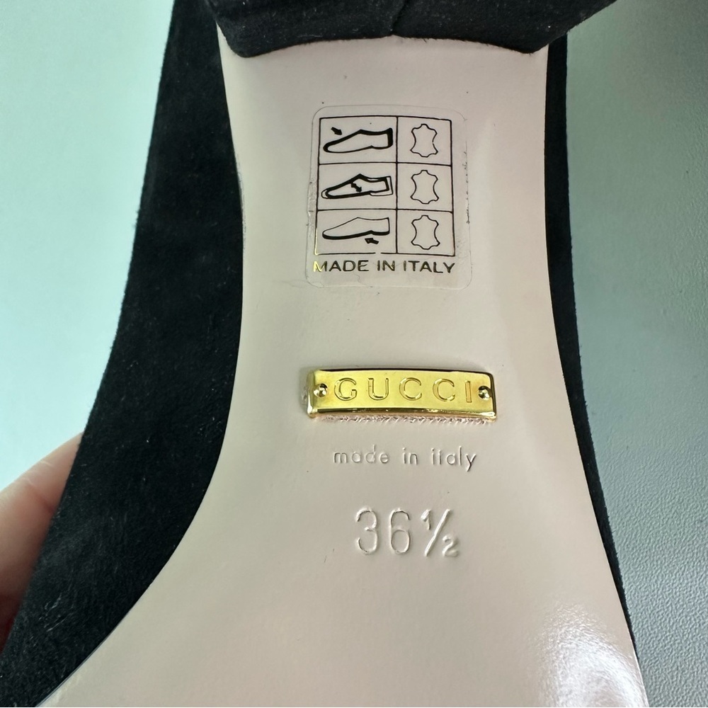 Gucci GG Marmont Pumps Black Suede Kid Scamosciato Block Heel Logo Loafers 36.5 - Picture 7 of 9